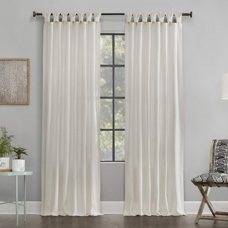 Ivory Light-Filtering Cotton Twist Tab Curtain Panel
