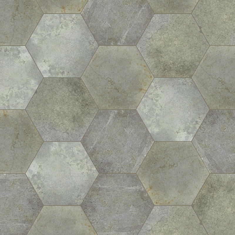Heritage Hex 7" x 8" Porcelain Stone Look Wall & Floor Tile, Jungle