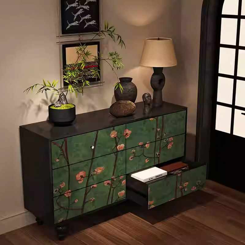 Six Drawer Walnut Frame Sideboard
