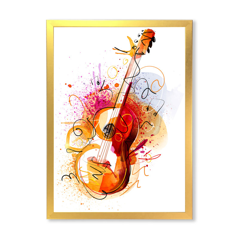 Musique, guitare, dessin abstrait - peinture, Cadre photo doré, H 32 po x l 16 po x P 1 po