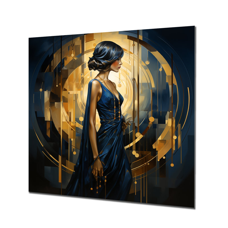Or et saphir femme élégance III - mode, art en métal, H 29 po x l 29 po