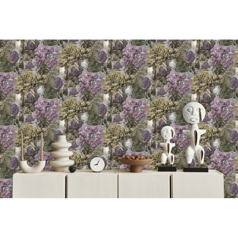 Papier peint texturé non tissé Mulberry Pi., Mauve / Vert