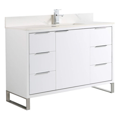 Meuble-lavabo simple autoportant 48 po avec plateau en pierre Gerwyn