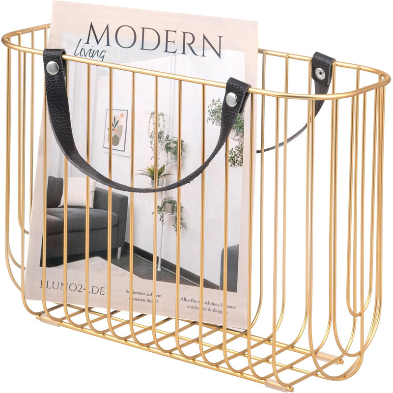 Metal Free Standing Magazine Rack, Gold