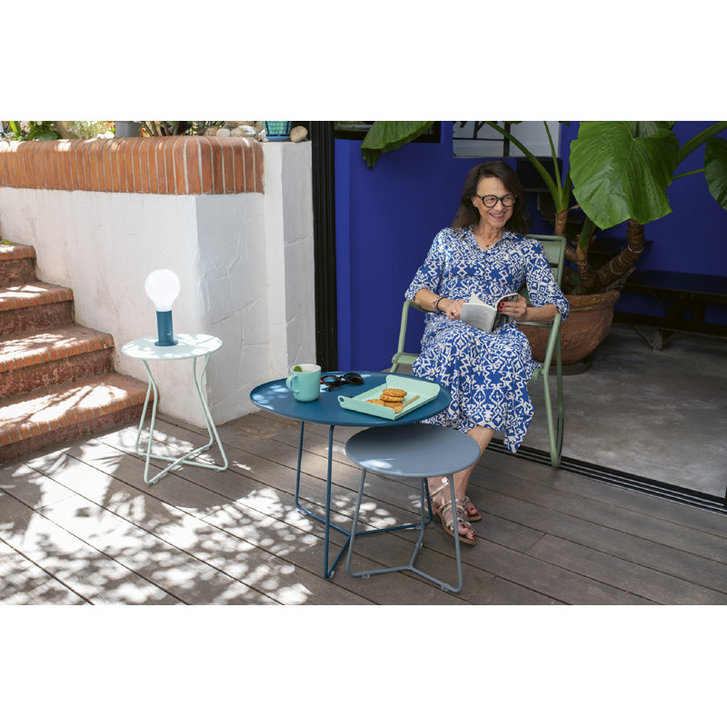 Cocotte Outdoor Round Side Table, Acapulco Blue, 14" H x 13.5" L x 13.5" W