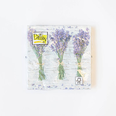 Set Of 20 Three Rustic Lavender Bundles On A Weathered Wood Look Background. Napkins