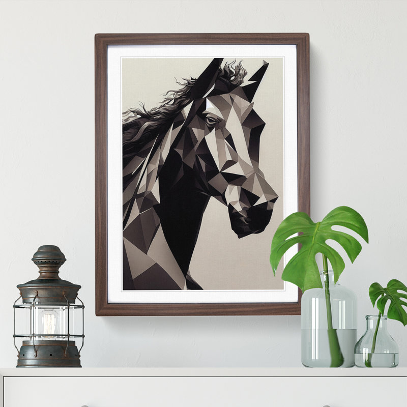 Abstract Horse No.6 - Framed Print, 64cm H x 46cm W x 2cm D, Walnut