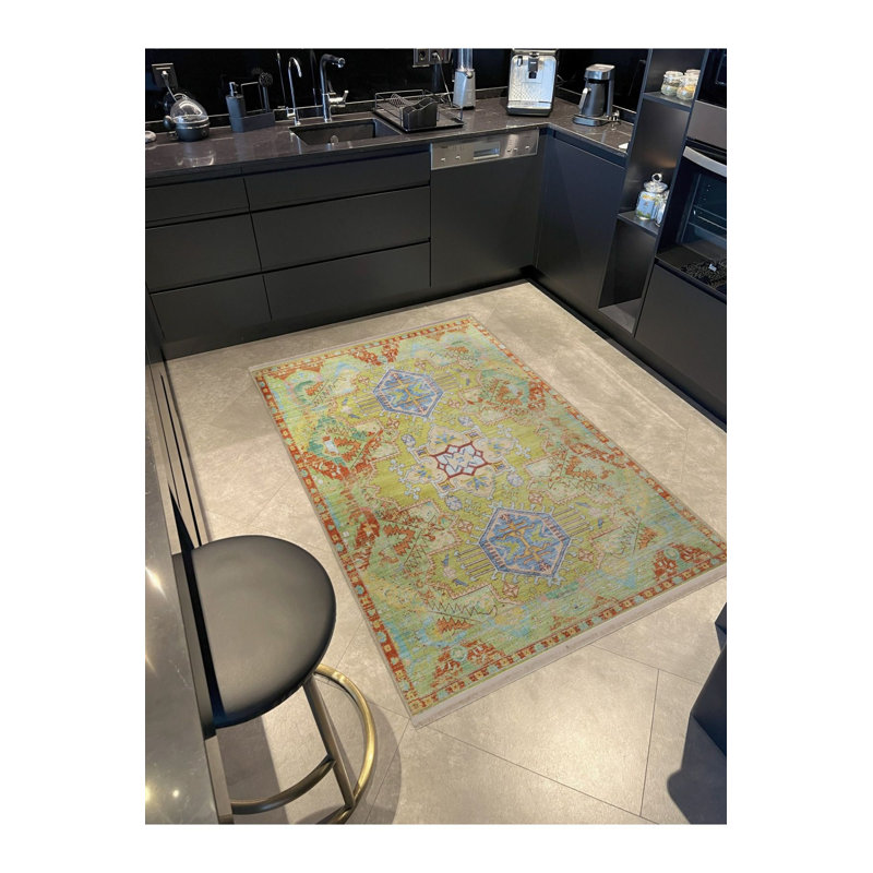 Tapis lavable décoratif multicolore jaune, Sous-tapis rectangulaire de 3 pi 3 po x 4 pi 11 po