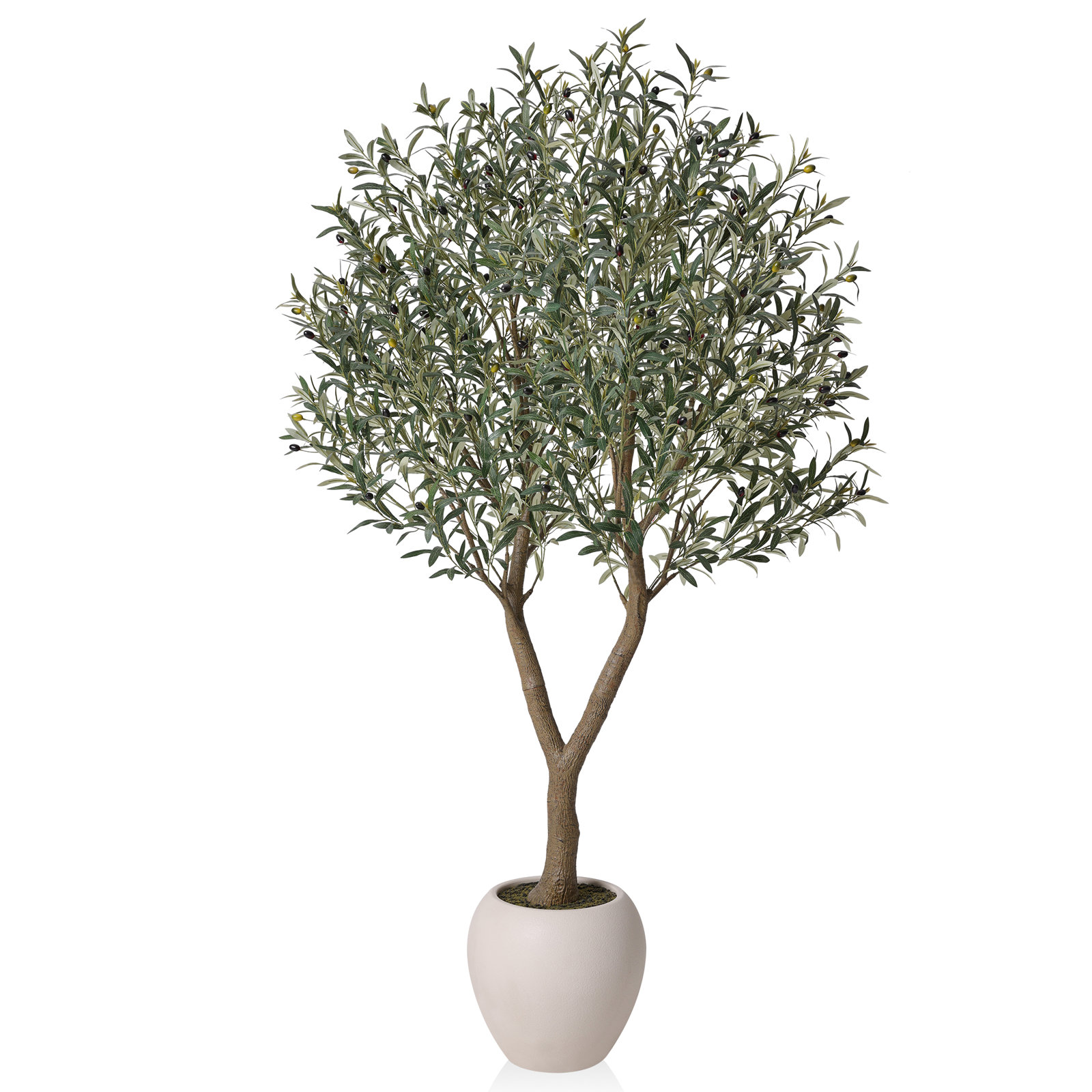 Tasmin Artificial Olive Tree 5/6/7ft Tall Faux Plant - Ultra-Full 3D Leaves (Up to 3240) & Thick Trunk - Weighted Elegant White Planter Floor Tree for Modern Home Office Living Room Decor