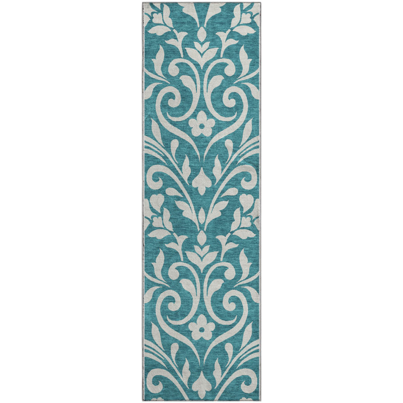 Premium Machine Washable Prisco Teal Rug, Runner 2'3" x 7'6"