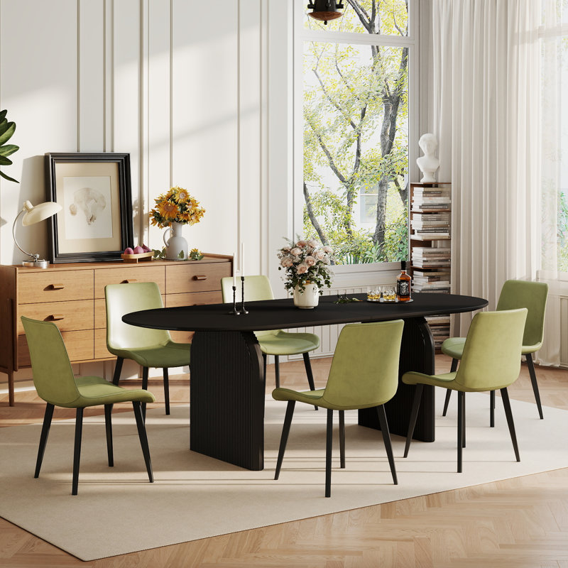 Ensemble de table de salle à manger 70 po, 7 pièces : table, 6 chaises, Blanc/vert