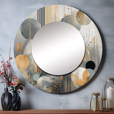 Soline formes abstraites et lignes II - miroir en marbre, miroir mural rond unique moderne, art imprimé en métal