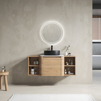 Meuble-lavabo mural avec lavabo d'art en céramique et 2 tablettes de rangement