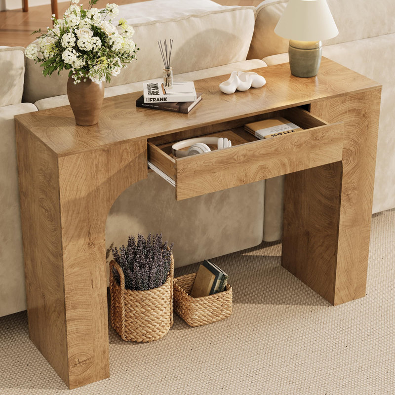 Console de 47 po de long avec tiroir, table de canapé rectangulaire en bois derrière le canapé, tables de couloir de maison de ferme de style industriel