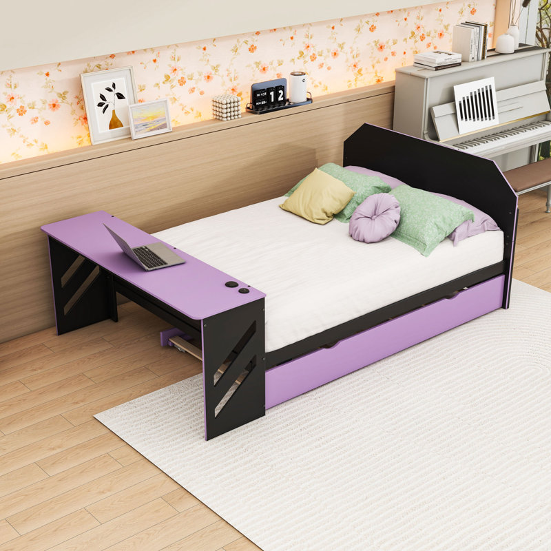 Lit de jour en bois avec couchette, bureau et port USB