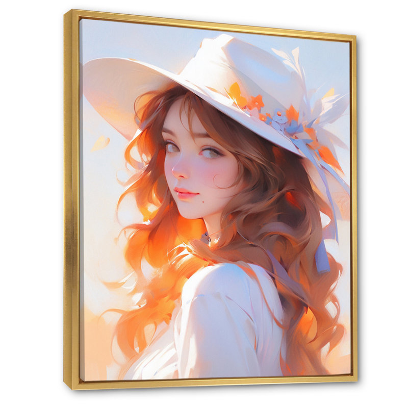 Country club avec chapeau blanc - imprimé, H 32 po x l 16 po, Cadre flottant doré