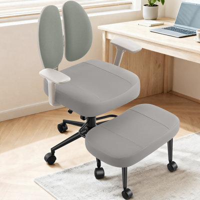 Ergonomic Meditation Chair with Back Support & Foldable Armrests - Adjustable Cross-Legged Office Chair with 360° Swivel Foot Ring, Wheels for Yoga, Home & ADHD Focus, Gray