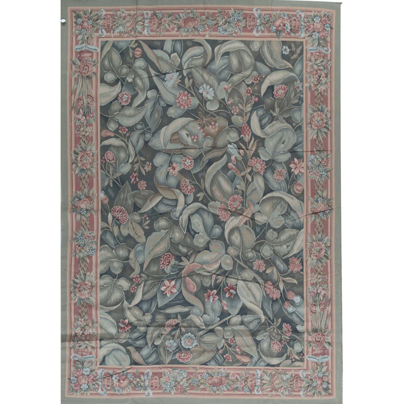 Tapis brun et vert de haute qualité noué à la main