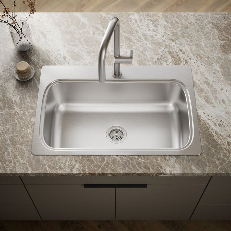 Évier de cuisine à simple cuve à montage sur le dessus L 33 po x l 22 po Kohler Verse, 1 trou