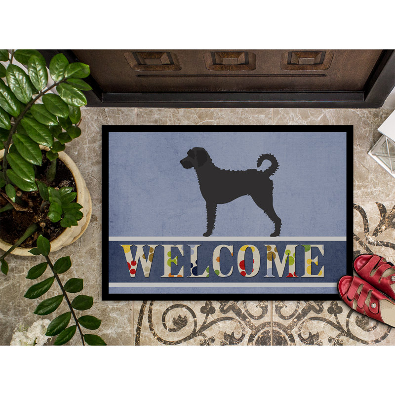 Tapis de porte pour l’extérieur antidérapant labradoodle welcome, Rectangle 24 po x 36 po