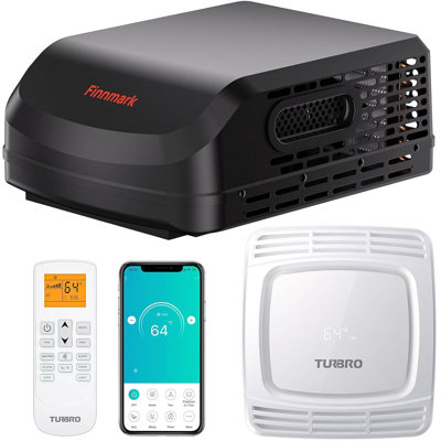 Climatiseur TURBRO pour VR, 15 000 BTU avec chauffage 1 500 W, 115 V CA, unité de toit sans conduit avec poignées de levage, montage au plafond avec lampe d'ambiance, télécommande et contrôle Wi-Fi, noir