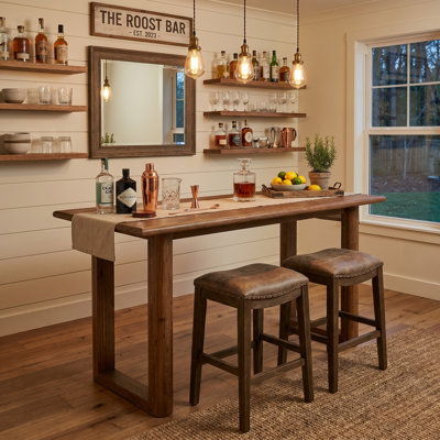 Farmhouse 63" Solid Wood Bar Table, Rectangular Counter Height Table with Open U-Shape Legs