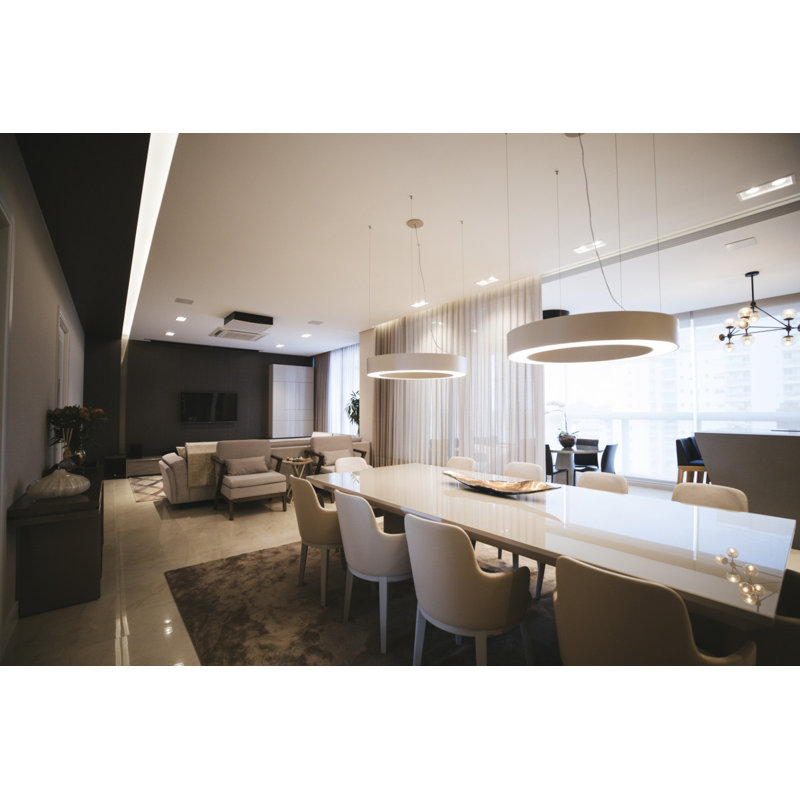 1 - Light LED Pendant, 5.27" H x 23.4" W x 23.4" D, American Walnut