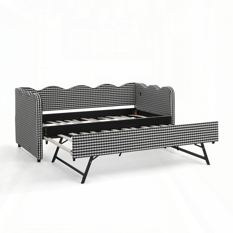 Cozy Gingham Daybed with Trundle, Black