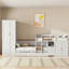 Lit superposé simple avec lit gigogne coulissant, 5 tiroirs, bureau, blanc, pour lit gigogne et rangement divers - armoire, garde-robe, tiroirs en blanc