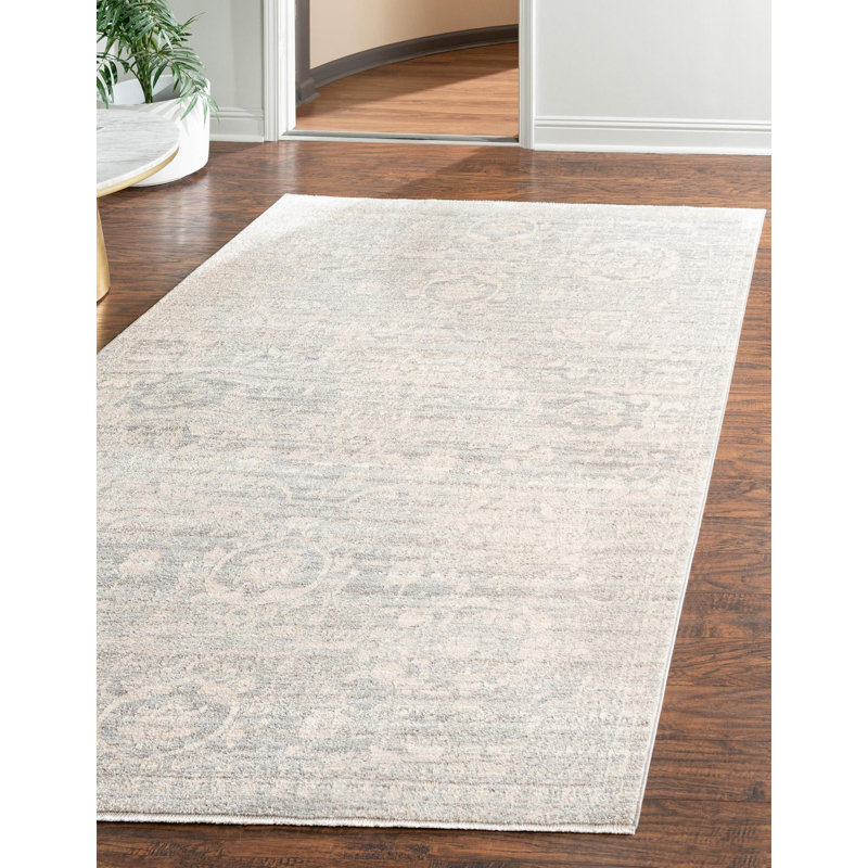 Tapis gris à motif floral Gause, Rectangle 5 pi 3 po x 8 pi