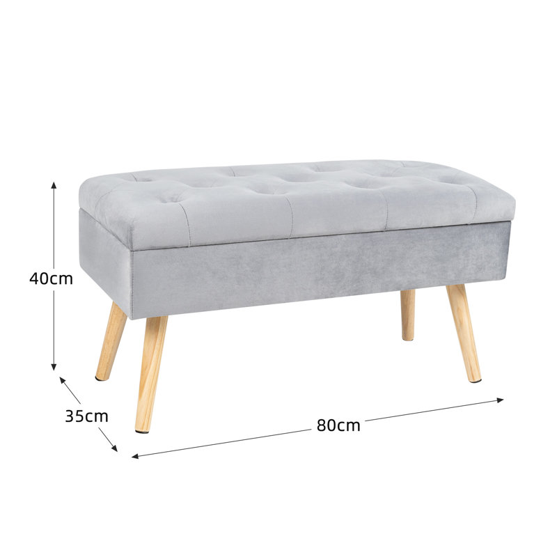 Obetz Velvet Upholstered Storage Bench, Grey
