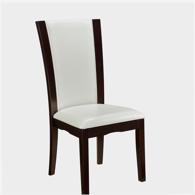 Dining Side Chairs Set of 2 White Faux Leather Upholstered Espresso Finish Hardwood Solid, Cream, Black