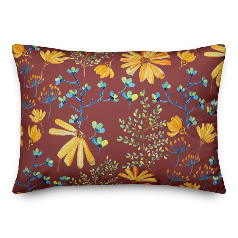 Floral Outdoor Reversible Throw Pillow, 14" H x 20" W, Red