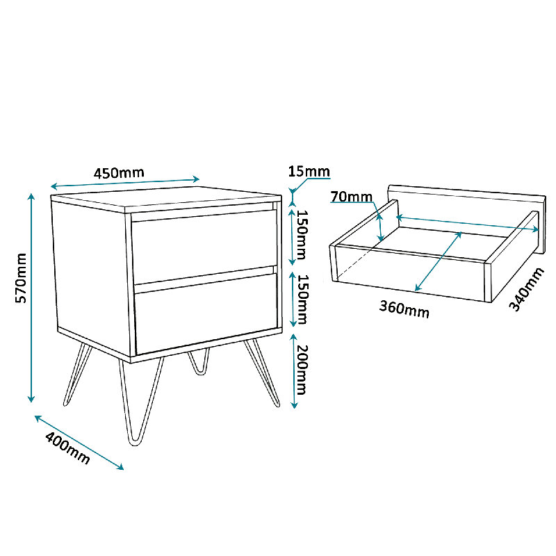 45cm W Manufactured Wood Bedside Table, Grey