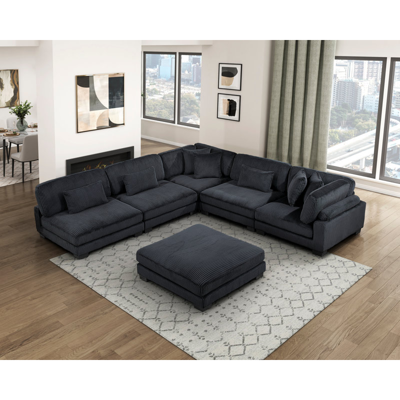 Canapé modulaire avec repose-pieds 6 pièces Koah, Black Corduroy