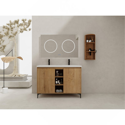 48" Freestanding Bathroom Vanity With Double Sink And Storage Rack, Soft Close Doors
