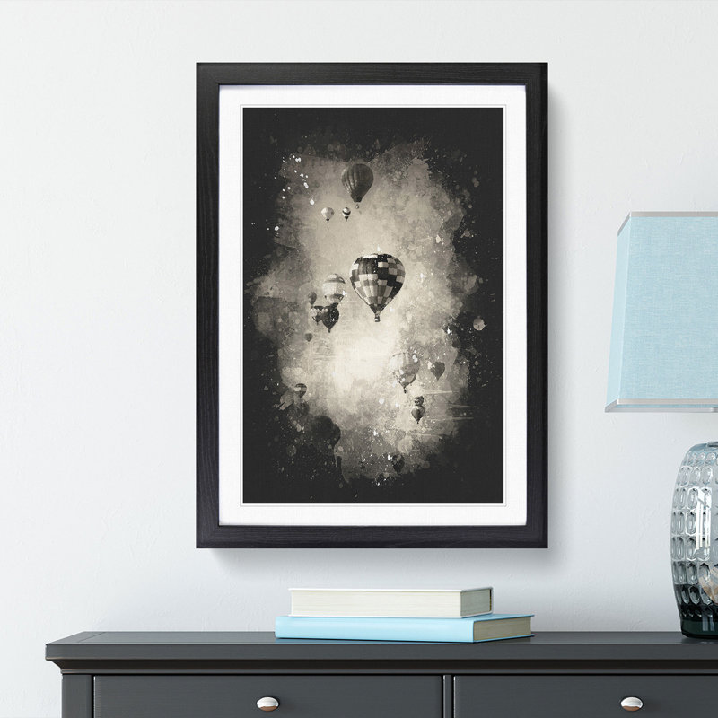 Taking a Hot Air Balloon Ride - Framed Print, 63cm H x 45cm W x 2cm D, Black Framed