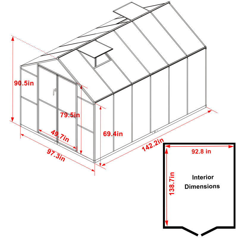 8×12 Ft. Aluminum Greenhouse