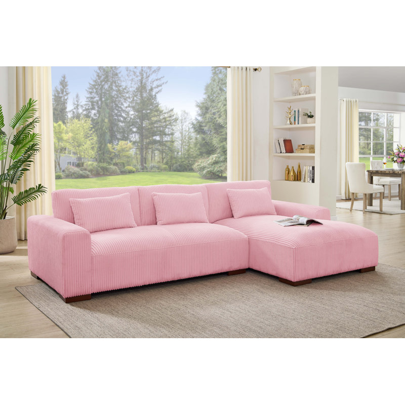 Asyiah 114.5" Wide Microfiber Sofa & Chaise, Right Hand Facing, Pink Corduroy