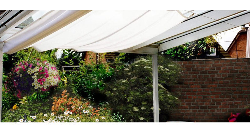 Sun Shade incl. Mounting Kit, White, 420 x 140cm, Includes barrel hook and barrel hook stopper
