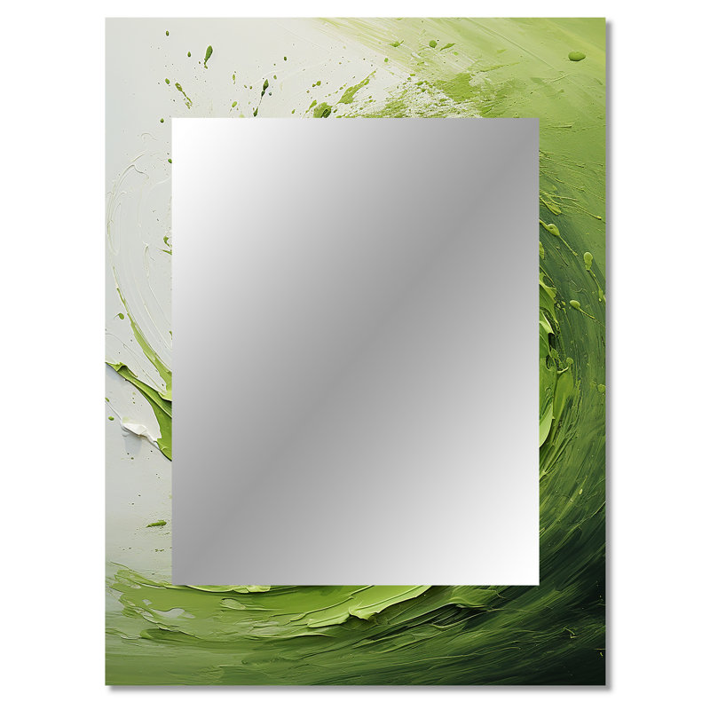 «Green and White Whsipering Abstract Spiral II», miroir mural unique à spirales abstraites, 40 po x 30 po