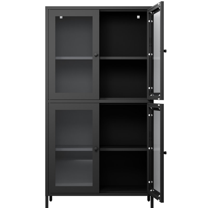 Armoire en métal à 4 tablettes avec portes en verre trempé pour terrasse - noir Rangement à 3 ou 4 tablettes