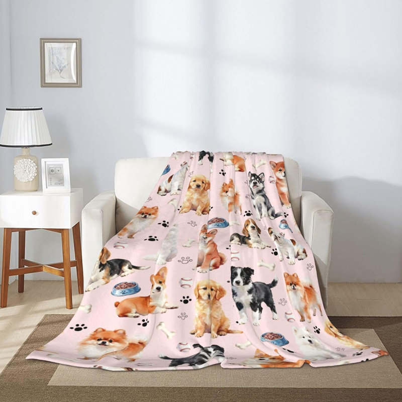 Cute Puppy Dog Blanket Soft Cozy Dogs Blankets Pink Throws Warm Lightweight Plush Fleece Throw Blanket for Gift Bed Couch Sofa