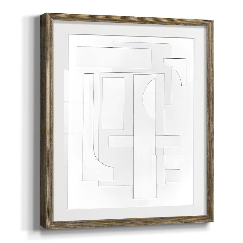 «White Geometric I», reproduction encadrée, Papier avec cadre noyer, Oui
