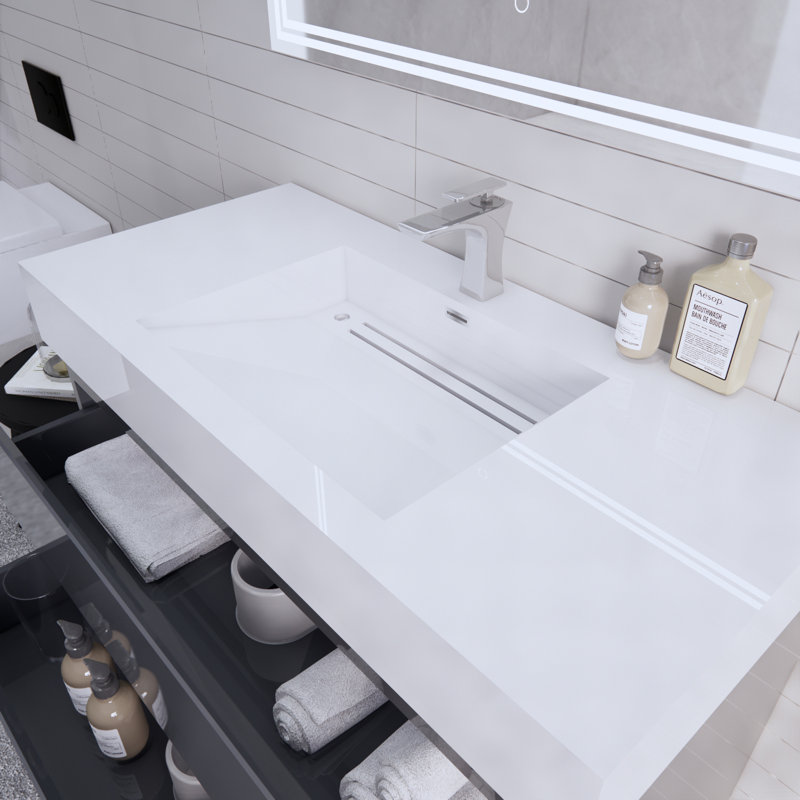 Ensemble de meuble-lavabo mural simple 42 po Babajide, Gris à haute brillance
