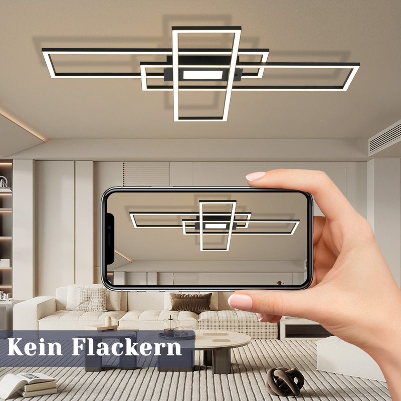 Beyanka LED Flush Mount modern dimmable with Remote control for living room bedroom, Black