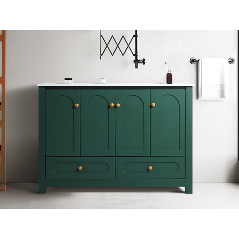 Meuble-lavabo 48 po avec lavabo en céramique - Rangement abondant 4 portes à fermeture en douceur et 2 tiroirs en bois massif pour une apparence moderne fabriquée à partir d'une esthétique contemporaine