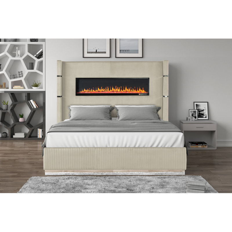 Lit standard tapissier Ashray, Très grand lit, Beige