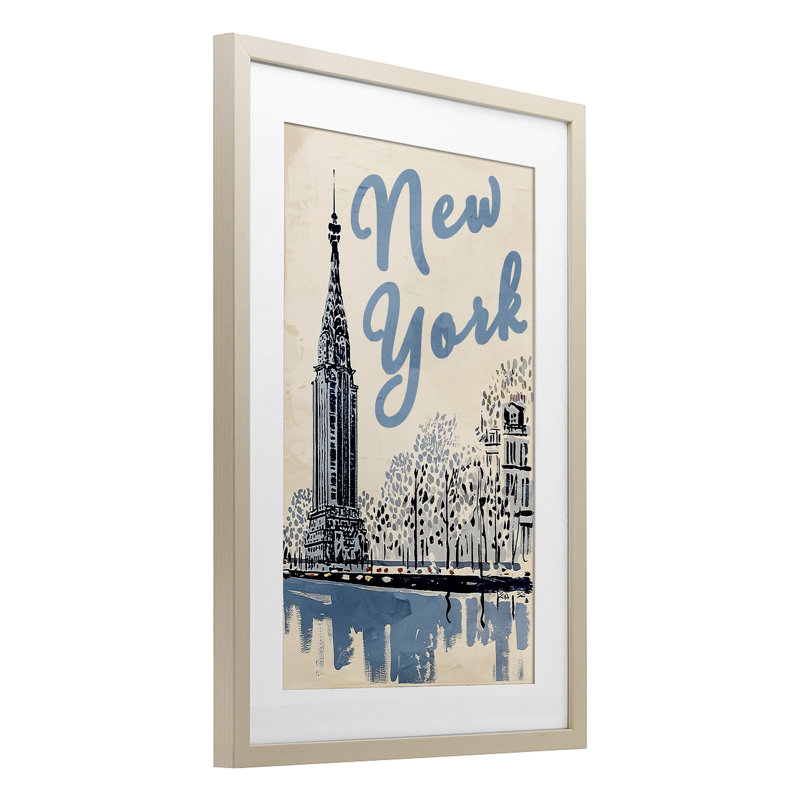 «Blue and Beige New York», reproduction sous verre encadrée, design par Annabelle Hall, H 20 po x l 14 po