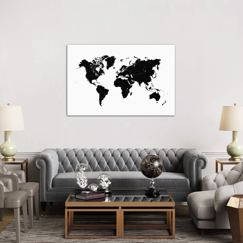 World Urban Map (White) by Urbanmap - Print on Canvas, Wrapped Canvas, 66.04 cm H x 45.72 cm W x 3.175 cm D